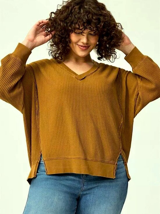 torrid Tops - VGUC Torrid Oversized Waffle Top in Tobacco Brown, Size 1 (Fits Like 3X)